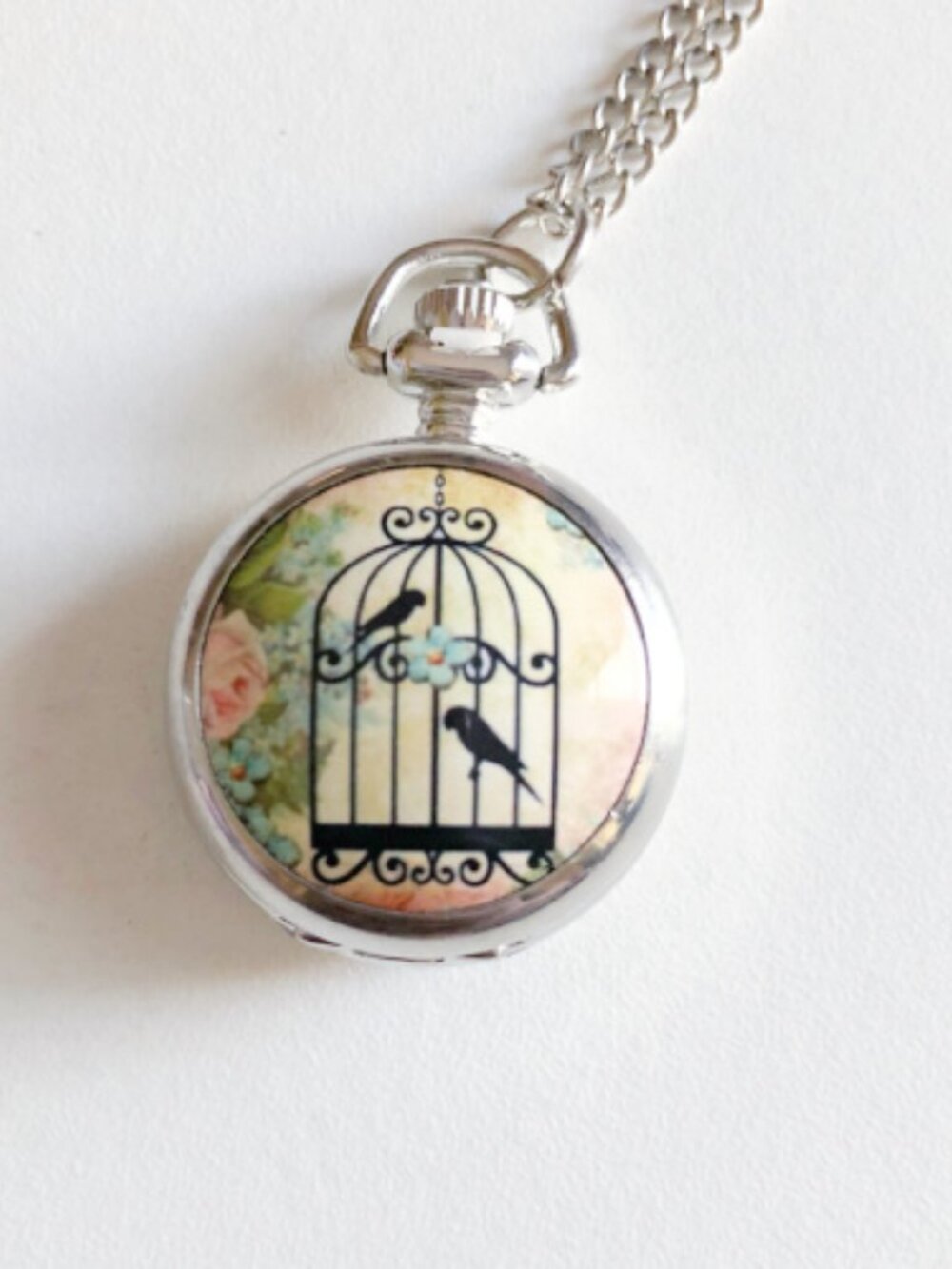 Silver Mini Pocket Watch Pendant Necklace